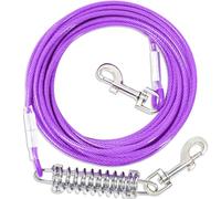 Laisse pour chien avec ressort, crochets pivotants à 360°, câble en fil d'acier avec clips durables de qualité supérieure pour une utilisation en extérieur, violet, 9 m