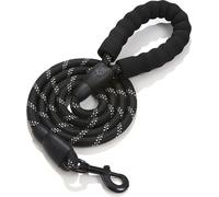 laisse pour chien de 150 cm de long, très réfléchissante, avec poignée confortable en mousse antidérapante, boucle métallique, pas de traction de la laisse d'entraînement (noir)