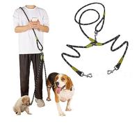 Laisse pour chien double mains libres, laisse à porter en bandoulière pour la course et la marche, laisse réfléchissante en nylon très résistante pour chiens de grande, moyenne et petite taille (Noir