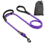 Laisse pour chien en corde violette solide, 2 poignées rembourrées, 1,5 m - Pour chiens de taille moyenne et grande - Réfléchissante, résistante aux intempéries.