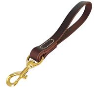 Laisse pour Chien en Cuir Top Grain, Laisse Courte 11,8 in, Largeur 0,8 in, Coutures renforcées, poignée Marron foncé, Mousqueton en Alliage de Zinc, Grands Chiens, balades et Dressage