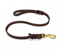 Laisse pour Chien en Cuir Véritable Tressé à la Main, Brun 122cm | Mousqueton en Laiton Pivotant, Poignée Souple, Parfait pour Balade Quotidienne, Course et Éducation de Chiot