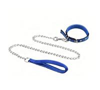 Laisse pour chien extra longue en métal de 180 cm avec collier en tissu réglable pour une marche sécurisée et un dressage en plein air (bleu, 2,5 mm x 180 cm)