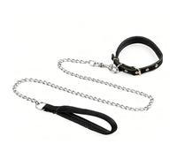 Laisse pour chien extra longue en métal de 180 cm avec collier en tissu réglable pour une marche sécurisée et un dressage en plein air (noir, 2 mm x 180 cm)