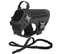 Laisse pour Chien Harnais Tactique pour Chien et Laisse Ensemble Boucle en métal Gros Chien Gilet Harnais pour Animaux de Compagnie Longe pour Chien(Black Harness Leash,M)