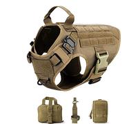 Laisse pour Chien Harnais Tactique pour Chien et Laisse Ensemble Boucle en métal Gros Chien Gilet Harnais pour Animaux de Compagnie Longe pour Chien(Brown Harness Bag,XL)
