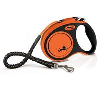 Flexi® Xtreme L Sangle 8 m Noir/Orange, Laisse rétractable pour Chiens jusqu'à 55 kg
