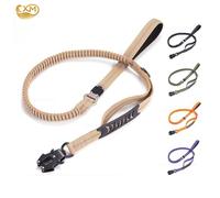 Laisse pour chien réfléchissante et antichoc avec attache ceinture de sécurité pour grands chiens, laisse tactique robuste à bungee, laisse anti-traction pour chien Rouge