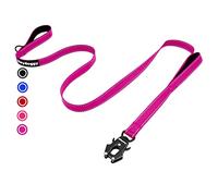 Laisse pour Chien Résistant 1,8m/1,5m/1,2m pour Grands Moyens Petits Chiot, Nylon Laisse de Dressage avec 2 Poignée et Auto Bloquer Boucle, Réfléchissants Anti-Traction Corde Laisse Rose Vif 6ft
