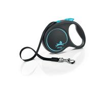Flexi® Black Design L | Laisse rétractable à Sangle de 5 m pour Chiens jusqu'à 50 kg | Noir/Bleu | Laisse à Enrouleur pour Chien | Poids : 330 g | Dimensions : 12,1 x 17,4 cm