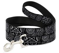 Laisse pour chien Supernatural Devils Piège Pentagrammes Gris Noir Blanc 1,2 m de long 3,8 cm de large