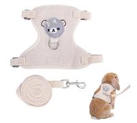 Laisse pour Lapin avec Harnais, 120cm Bande Plate Couleur Crème, Laisse Réglable pour Lapin Nain et Cobaye, Doux et Confortable pour Promenade Extérieure et Intérieure, Accessoires Petit Animal