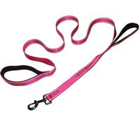 Laisse réfléchissante double couche pour chiens de taille moyenne, portable, robuste et haute résistance (rose rouge, 147 cm)