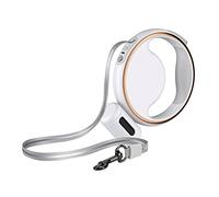 Laisse rétractable 3,8 m, 1 bouton, rotation 360°, LED brillante, distributeur de sacs pour chiens jusqu'à 15 kg (blanc)