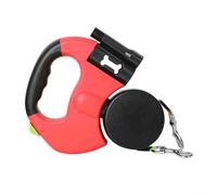 Laisse rétractable à double contrôle, lumière LED, système de promenade pour chien, avec design à 360 degrés, rangement intégré pour chiens de petite et moyenne taille (rouge)
