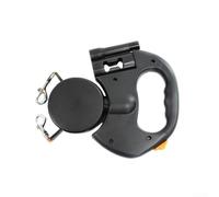 Laisse rétractable double point pour chien avec module lumineux visible et poignée équilibrée pour un contrôle stable (Noir)