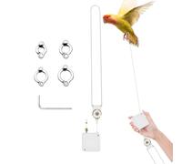 Laisse Rétractable en Fil d'acier pour Oiseaux, 2m Corde Volante pour Perroquets, Ligne d'entraînement au Vol avec Anneaux de 4 Tailles pour Perruches, Calopsittes, Inséparables, Pinsons