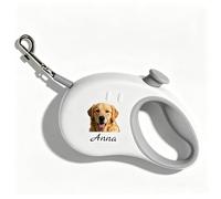 Laisse rétractable Personnalisable avec Photo et nom - Longe à Frein Main, Bande réfléchissante, Anti-nœuds - pour Chien Petit ou Moyen,Cadeau Anniversaire maître Usage Quotidien (Gris)