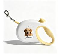 Laisse rétractable Personnalisable avec Photo et nom - Longe à Frein Main, Bande réfléchissante, Anti-nœuds - pour Chien Petit ou Moyen,Cadeau Anniversaire maître Usage Quotidien (Jaune)