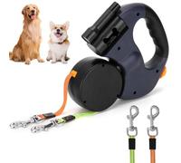 Laisse Rétractable pour 2 Chiens, Laisse Chien Enrouleur 3 Meter Automatique, Chiens Jusqu'à 15 Kg, Laisse Doubles Chien Rétractable avec Lumière pour Le Dressage et la Promenade