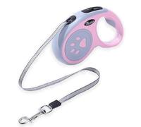 Laisse rétractable pour chien - 5 m - Extensible - Avec bande en nylon solide - Frein et pause à une main - Verrouillage pour chiens de petite et moyenne taille - Rose