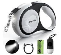 Laisse rétractable pour chien avec lampe de poche LED, Douexio Upgrade 3 en 1, laisse rétractable pour chiens de petite et moyenne taille jusqu'à 30 kg, 4,9 m, poignée antidérapante, frein à une main