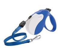 Ferplast Laisse Chien Enrouleur Amigo Large, Laisse pour Grands Chiens jusqu'à 50 Kg. Cordon Extensible Max 5 m. Bouton de Verrouillage et de déverrouillage Unique, Bleu, Couvercle Blanc