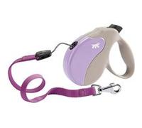 Ferplast Laisse Chien Enrouleur Amigo Large, Laisse pour Grands Chiens jusqu'à 50 Kg. Cordon Extensible Max 5 m. Bouton de Verrouillage et de déverrouillage Unique, Beige, Couvercle Violet