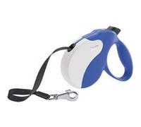 Ferplast Laisse Chien Enrouleur Amigo Large, Laisse pour Chiens de Taille Jusqu'À 50 kg, Sangle Extensible Maximum de 5 m, Bouton de Verrouillage et de Déverrouillage, Bleu, Couvercle Blanc