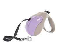 Ferplast Laisse Chien Enrouleur Amigo Large, Laisse pour Chiens de Taille Jusqu'À 50 kg, Sangle Extensible Maximum de 5 m, Bouton de Verrouillage et de Déverrouillage, Beige, Couvercle Violet