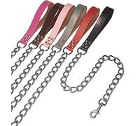 Laisse robuste anti-mastication en métal antirouille avec poignée en cuir pour chiens de grande et très grande taille jusqu'à 80 kg (rose layette)