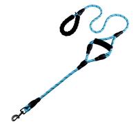 Laisse robuste avec 2 poignées rembourrées confortables, double poignée réfléchissante pour chiens de petite, moyenne et grande taille pour la marche, le dressage, la course à pied (bleu, 1,5 m)