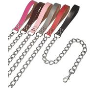 Laisse robuste en métal antirouille avec poignée en cuir pour chiens de grande et très grande taille jusqu'à 80 kg (noir)