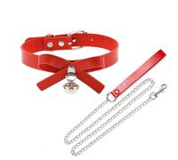 Laisse robuste pour chien avec collier clochette, chaînes en métal avec poignée en polyuréthane pour animaux de compagnie de taille moyenne et grande (rouge)