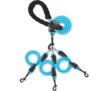 Laisse robuste pour trois chiens, dispositif pivotant à 360°, poignée rembourrée, laisse pour chien à 2/3 voies (bleu, taille L/13,6 à 61,2 kg)