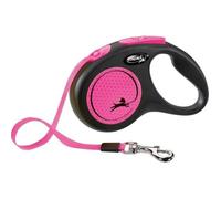 Flexi, Laisse Modèle New Neon, Version Sangle, Une visibilité Accrue grâce au réflecteur néon, Système de Guidage perfectionné, Système de freinage Robuste, Made in Germany, Noir/Rose, S - 5m