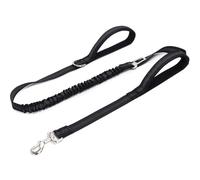 Laisse tactique à double poignée avec absorption des chocs, 1,5 m - Laisse élastique réfléchissante et résistante pour chiens de taille moyenne et grande - Pour la marche, le dressage - Noir