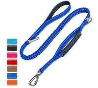 Laisse Tactique pour Chien, Élastique Laisse Chien, 1,1 à 1,7 m，Bleu | Réfléchissante, Anti-Traction, Ceinture Sécurité Voiture, avec 2 Poignées Rembourrées, pour Moyens et Grands Chiens Jogging