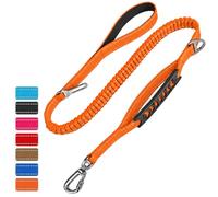 Laisse Tactique pour Chien, Élastique Laisse Chien, 1,1 à 1,7 m，Orange | Réfléchissante, Anti-Traction, Ceinture Sécurité Voiture, avec 2 Poignées Rembourrées, pour Moyens et Grands Chiens Jogging