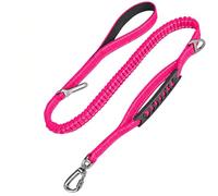 Laisse Tactique pour Chien, Élastique Laisse Chien, 1,1 à 1,7 m，Rose Rouge | Réfléchissante, Anti-Traction, Ceinture Sécurité Voiture, avec 2 Poignées Rembourrées, pour Moyens et Grands Chiens Jogging