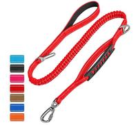 Laisse Tactique pour Chien, Élastique Laisse Chien, 1,1 à 1,7 m，Rouge | Réfléchissante, Anti-Traction, Ceinture Sécurité Voiture, avec 2 Poignées Rembourrées, pour Moyens et Grands Chiens Jogging