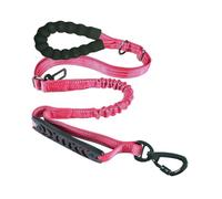 Laisse tactique pour chien robuste - Laisse élastique absorbant les chocs avec poignée souple, poignée rembourrée et boucle de sécurité pour voiture, réfléchissante pour promenade de nuit (rose)