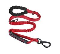 Laisse tactique robuste pour chien, 1,2 à 1,8 m, absorbe les chocs avec poignée souple, poignée rembourrée et boucle de sécurité pour voiture, réfléchissante pour promenade de nuit (rouge)