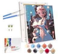 LAISU Reine des Neiges Peinture par numéros pour enfants, juniors et adultes débutants, 18 x 24 cm, petit bricolage, dessin animé, princesse, bricolage, avec cadre en bois, toile, pinceaux, peinture