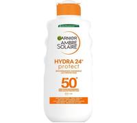 GARNIER Ambre Solaire Hydra 24H - Lait Solaire FPS 50+ - Protège des UVA & UVB - Hydratation 24h - Sans Parfum - Absorption Rapide - Au Beurre De Karité - Tous Types de Peaux - 200 ml