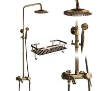 Laiton antique salle de bain ensemble de douche, double poignée, hauteur réglable 70-120cm, PG1 étagère