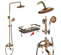 Laiton antique salle de bain ensemble de douche, double poignée, hauteur réglable 70-120cm, QHC1 étagère