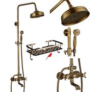 Laiton antique salle de bain ensemble de douche, double poignée, hauteur réglable 70-120cm, QT2 étagère
