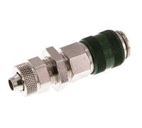 Laiton nickelé DN 5 Coupleur à air vert Douille 6x8 mm Écrou-raccord Bulkhead Double Shut-Off