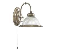 Laiton vieilli Style Diner américain et transparent Verre strié de Mur 1 x 60 W Bc Ampoule